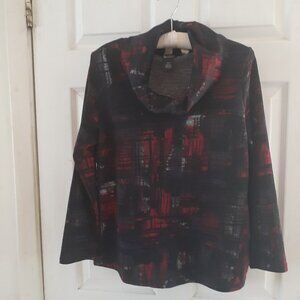 Haggar Cowl Neck Top Black/Red/Purple  Size Medium
